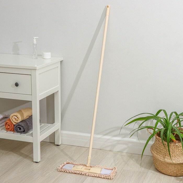 фото Швабра для мытья пола плоская Доляна, насадка букля 42×12 см, металлическая ручка 120 см, цвет микс