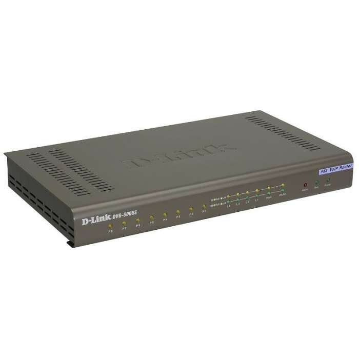  D-Link DVG-5008SG/A1A, PROJ VoIP Gateway with 8 FXS ports, 1 10/100/1000Base-T WAN port, and 4 10/100/1000Base-T LAN ports.Call Control Protocol SIP, P2P connections, PPPoE, PPTP support, 802.1p Comp