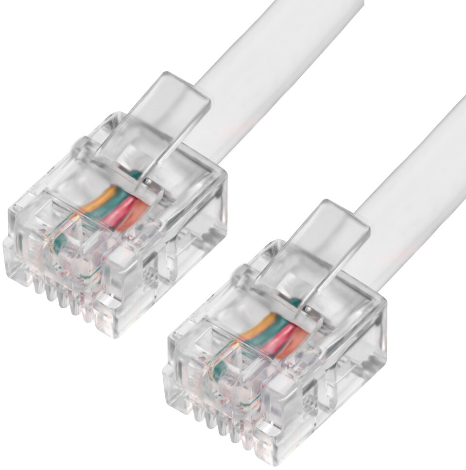 Greenconnect RJ11 - RJ11 6м Greenconnect Телефонный шнур удлинитель для аппарата 6.0m GCR-TP6P4C-6.0m 6P4C (джек 6p4c - jack 6p4c) белый GCR-TP6P4C-6.0m