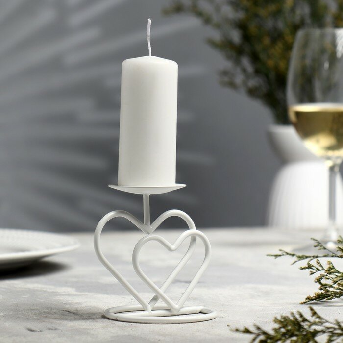 Подсвечник "Валентин 3" металл на 1 свечу, 10х10,7 см, белый - фотография № 1