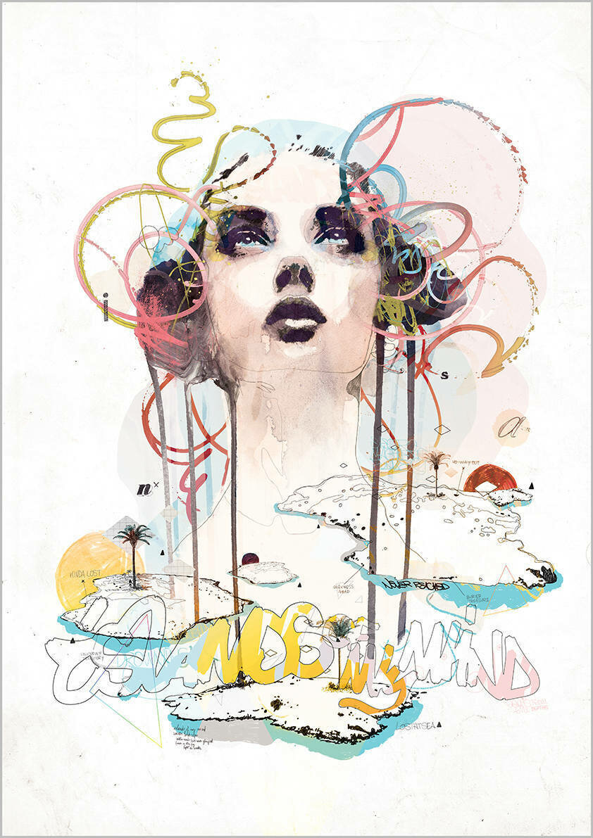 фото Интерьерный постер на стену картина для интерьера в подарок плакат "Islands Of My Mind" размера 60х90 см 600*900 мм репродукция без рамы в тубусе для декора комнаты офиса дома дизайна кухни спальни гостиной детской