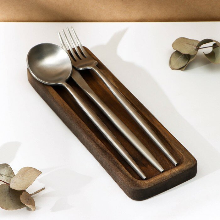 фото Подставка для столовых приборов Adelica, 23×8×1,8 см, окрашен в тёмный цвет, берёза