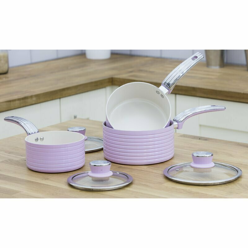 Ретро Набор Посуды Из 3 Предметов с Антипригарным Покрытием (розовый) - фотография № 2