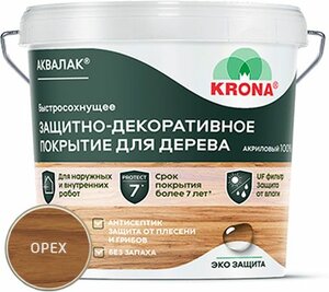 Лак защитно-декоративный для дерева Аквалак "KRONA" орех 0,9 л