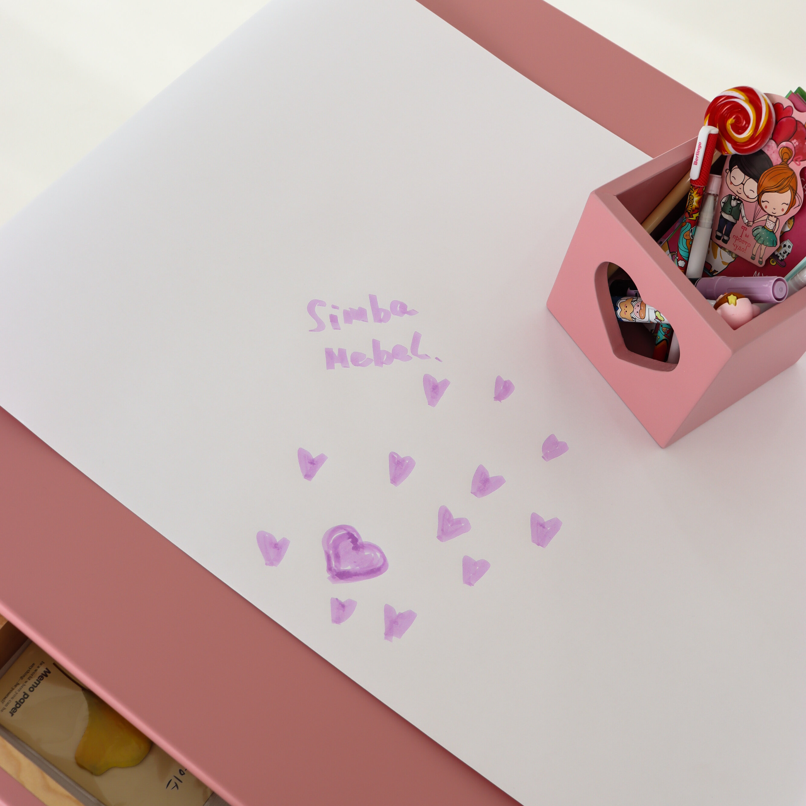 Растущий детский стол Forest Pink с ящиком из натурального дерева - фотография № 6