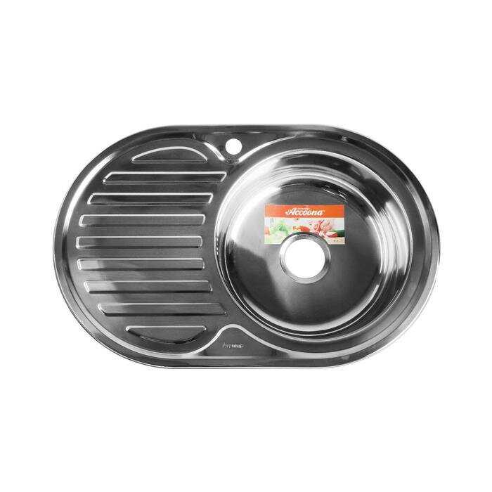Accoona Мойка кухонная Accoona AB5077-R, врезная, правая, толщина 0.6 мм, 770х500х165 мм, глянец - фотография № 1
