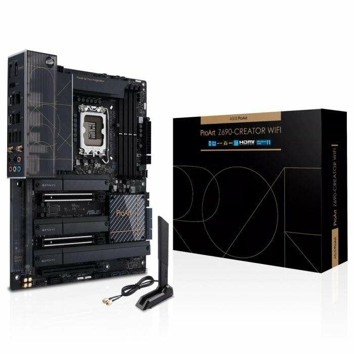 Материнская плата ASUS PROART Z690-CREATOR WIFI, LGA1700, Z690, 4*DDR5, HDMI+DP, CrossFireX, SATA3 + RAID, Audio, Gb LAN, USB 3.2*8, USB 2.0*6, COM*1 header, ATX ; 90MB19H0-M0EAY0