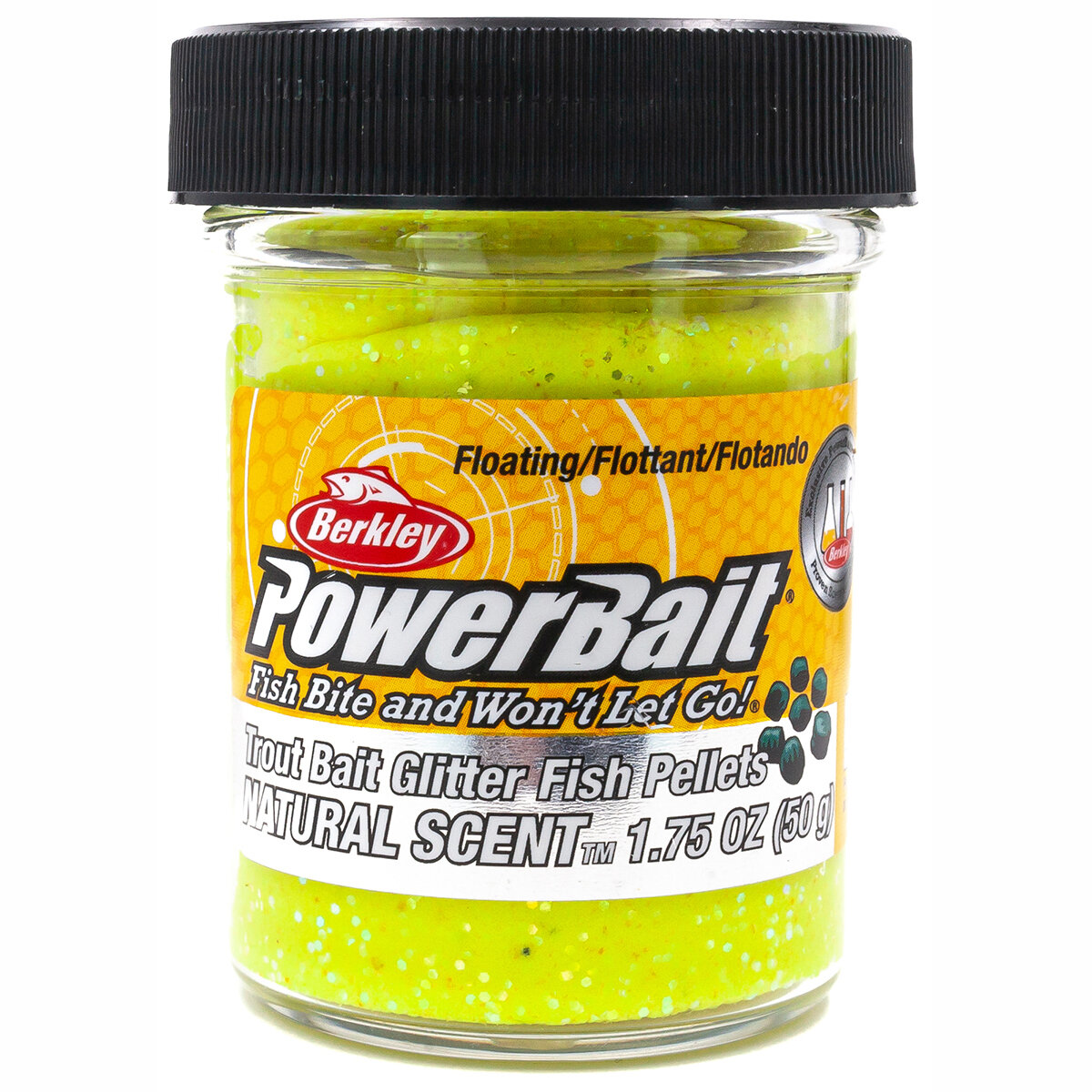 Форелевая паста BERKLEY PowerBait Natural SCENT (Пелетс рыбный цв. Желтый Sunshine) 50 гр. Glitter