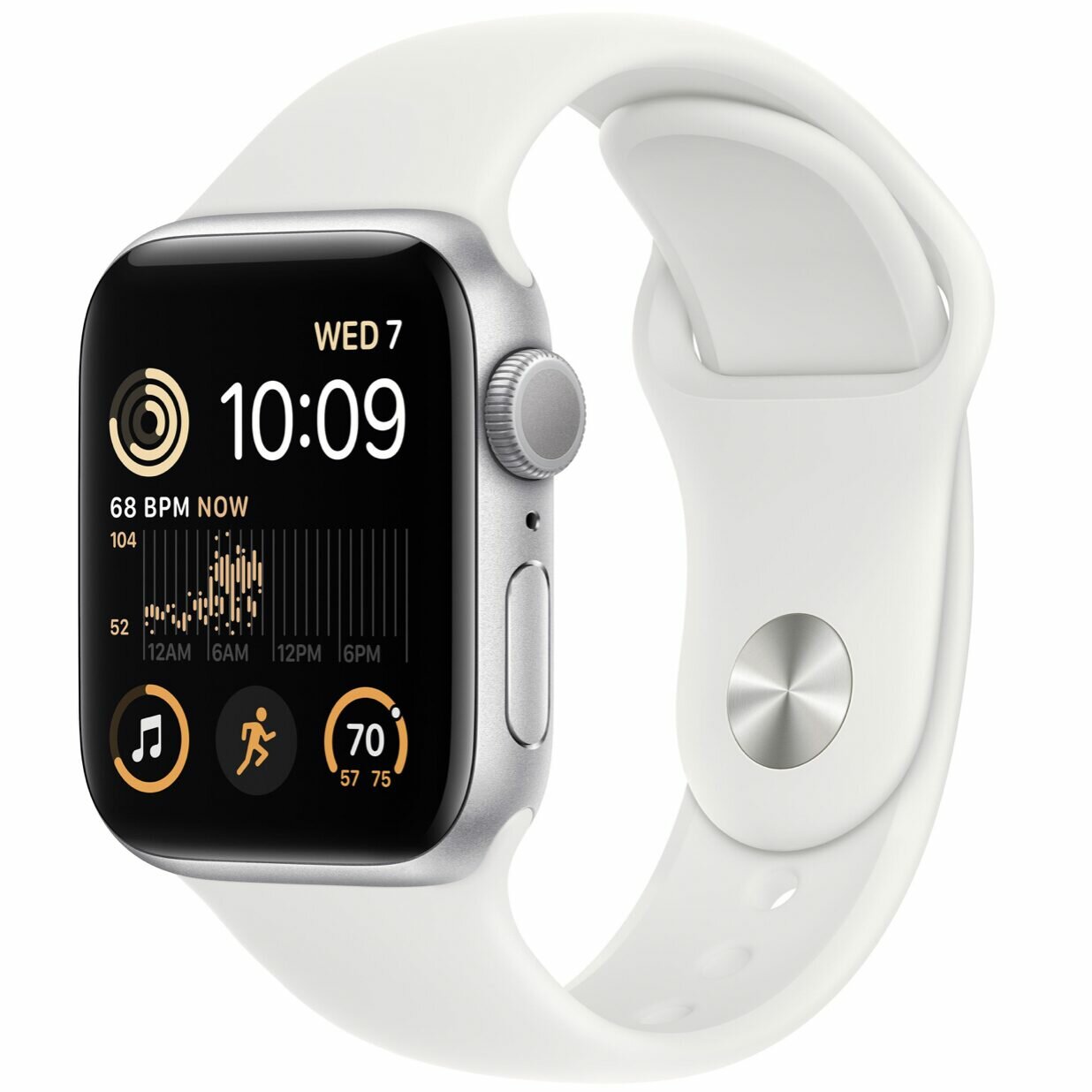 Apple Watch SE 2022 GPS 44mm Silver Aluminum Case with Sport Band White (S/M, 140–190 mm)