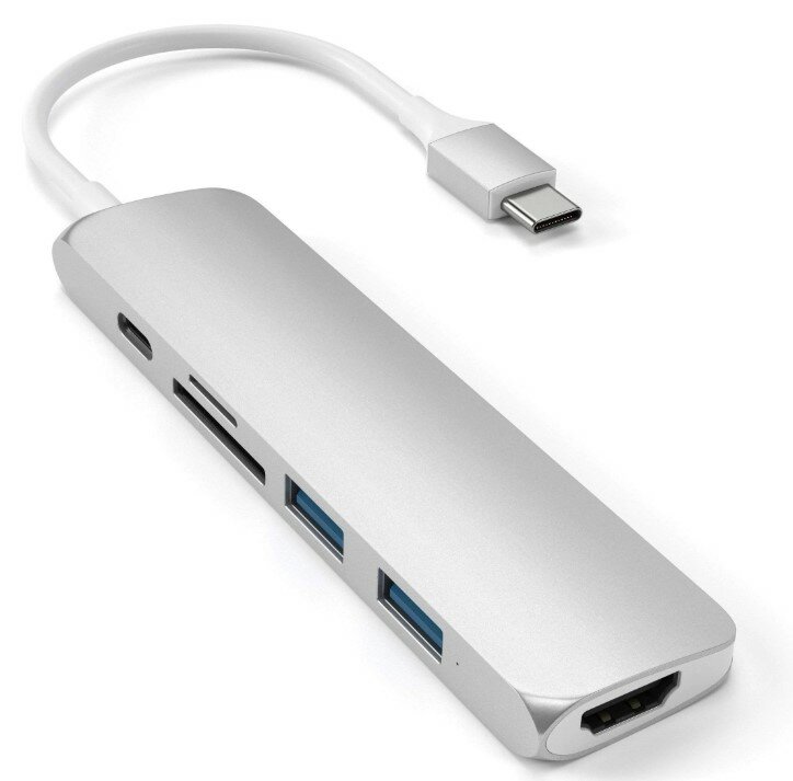 Док-станция Satechi Aluminum Type-C Slim Multi-Port Adapter V2 (2xUSB 3.0, USB Type-C, HDMI, SD, micro-SD), Серебристый ST-SCMA2S