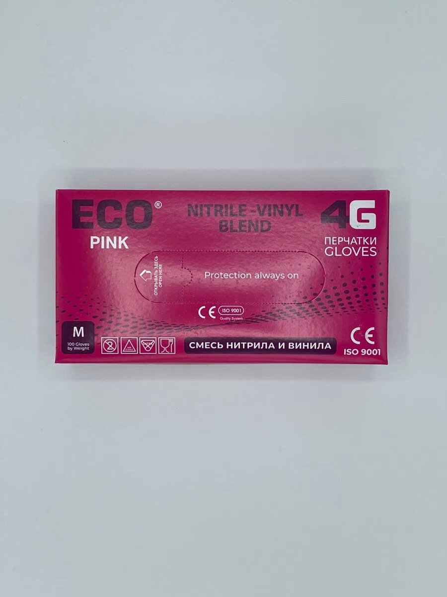 Нитрилово-виниловые перчатки (розовые) ECO Standart 100 шт., размер M