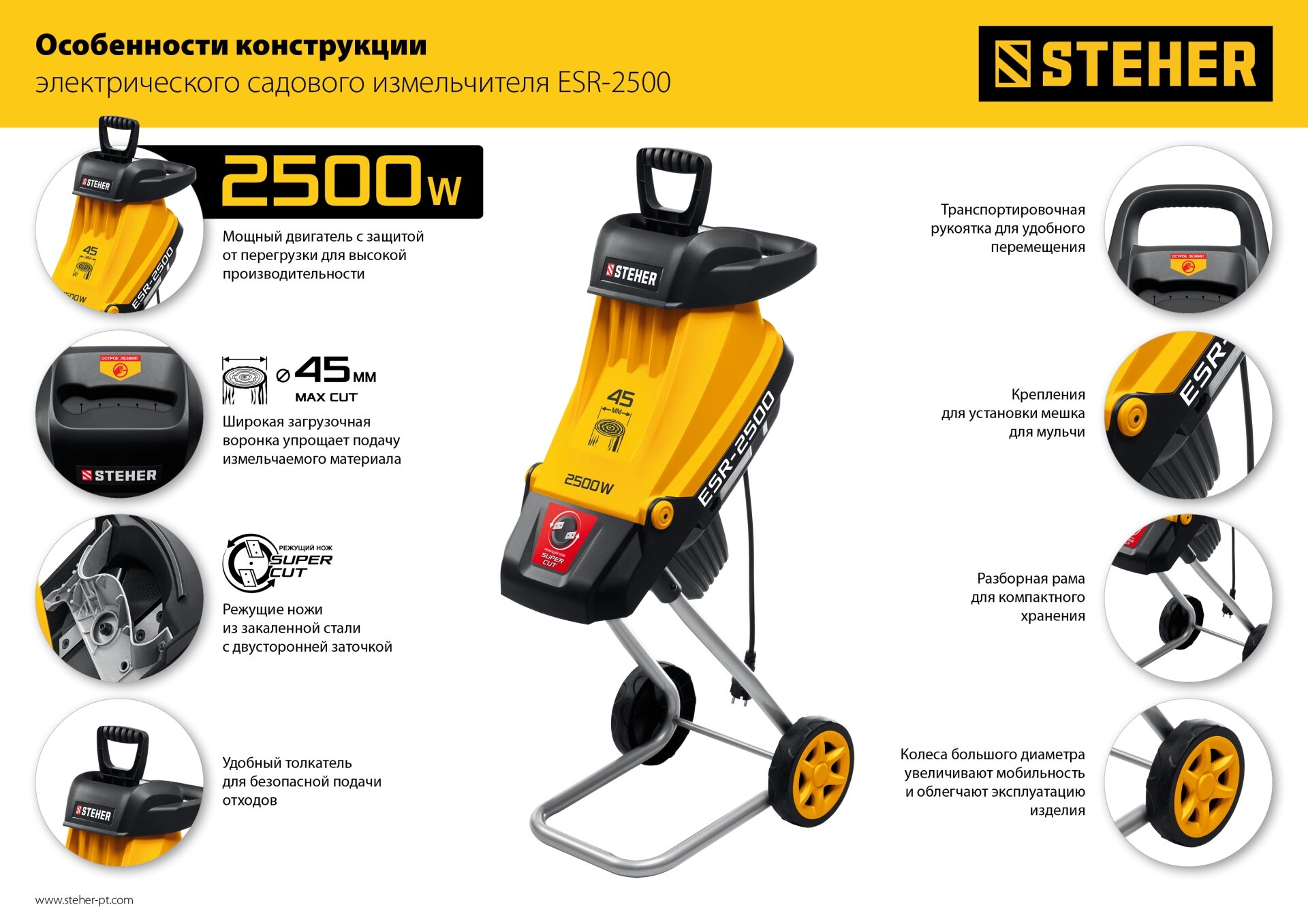 STEHER 2500 Вт, электрический садовый измельчитель (ESR-2500) - фотография № 9