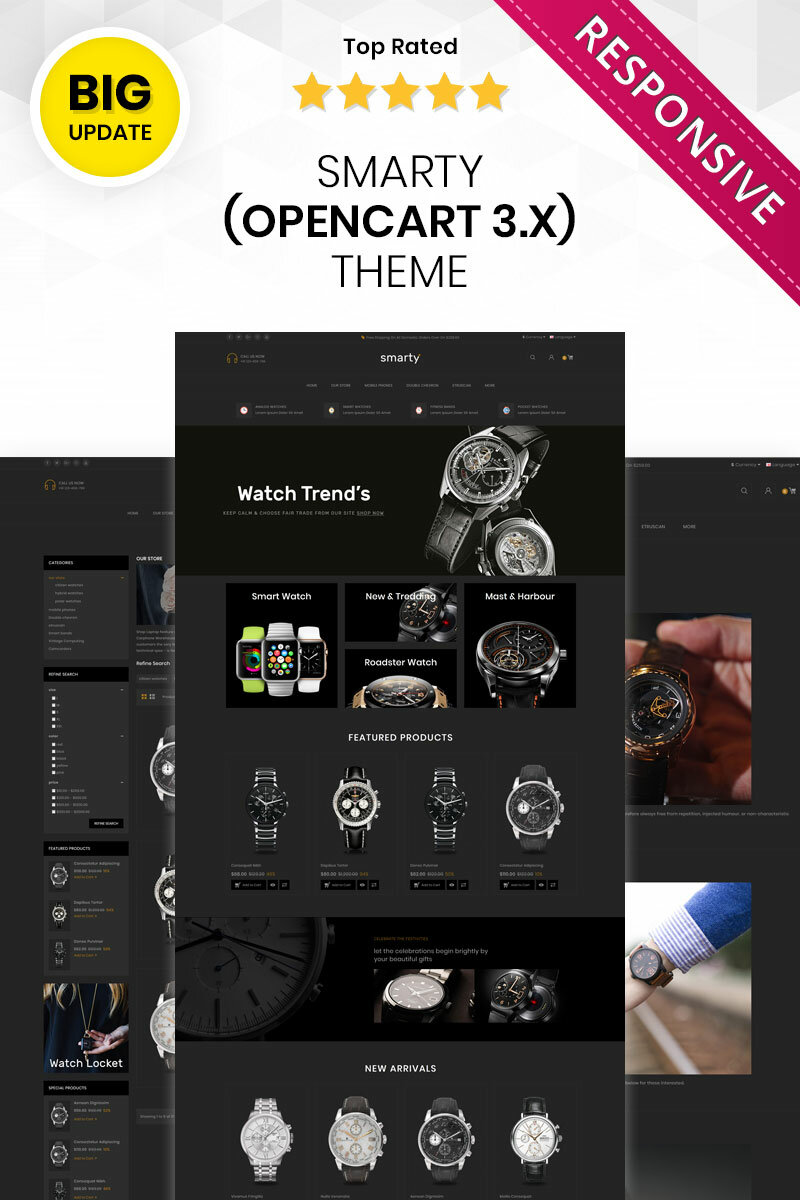 Шаблон OpenCart Smart Watch - The Mega Store Responsive Шаблон OpenCart