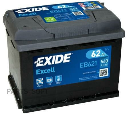 EXIDE EB621 Аккумулятор Excell 12V 62Ah 540A 242х175х190 полярность ETN1 клемы EN крепление B13 1шт