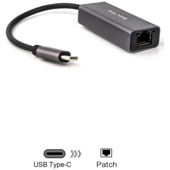Кабель-переходник TELECOM USB 3.1 Type-C -->RJ-45 1000Mbps Ethernet, Aluminum Shell, 0.15м