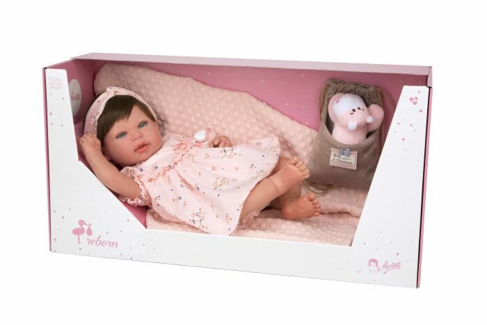 Arias Reborns Esther новорожденный пупс мягкий, 45 см., реалистичные, с соской, с одеялом, подгузниками, сумкой, игрушкой