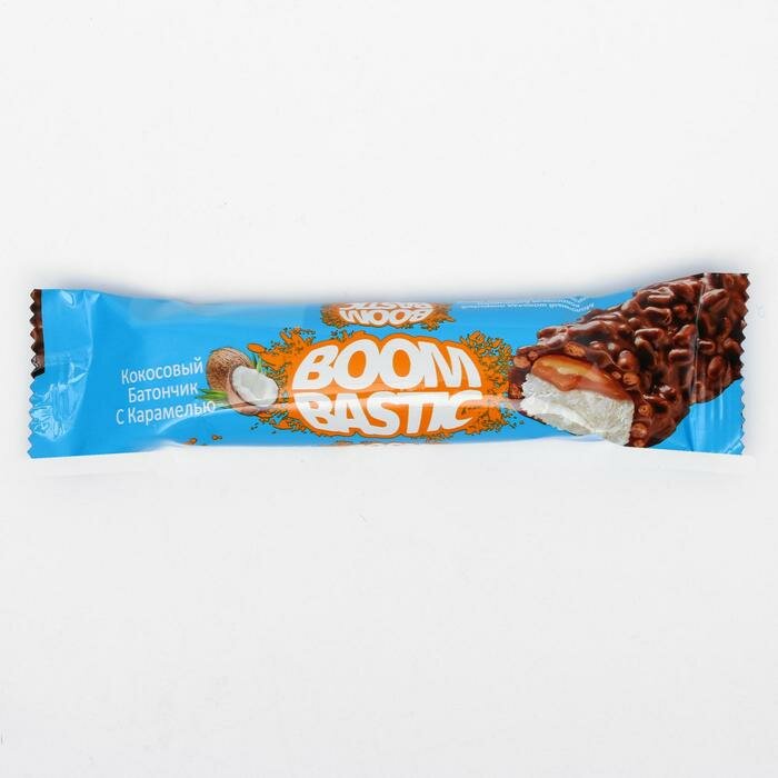Батончик кокосовый Boombastic в молочном шоколаде и хрустящим рисом, 35 г - фотография № 1