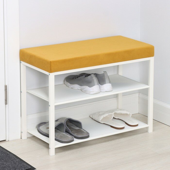 фото Банкетка «Торонто 23S», 67×30×49 см, цвет каркаса белый, цвет сиденья горчичный