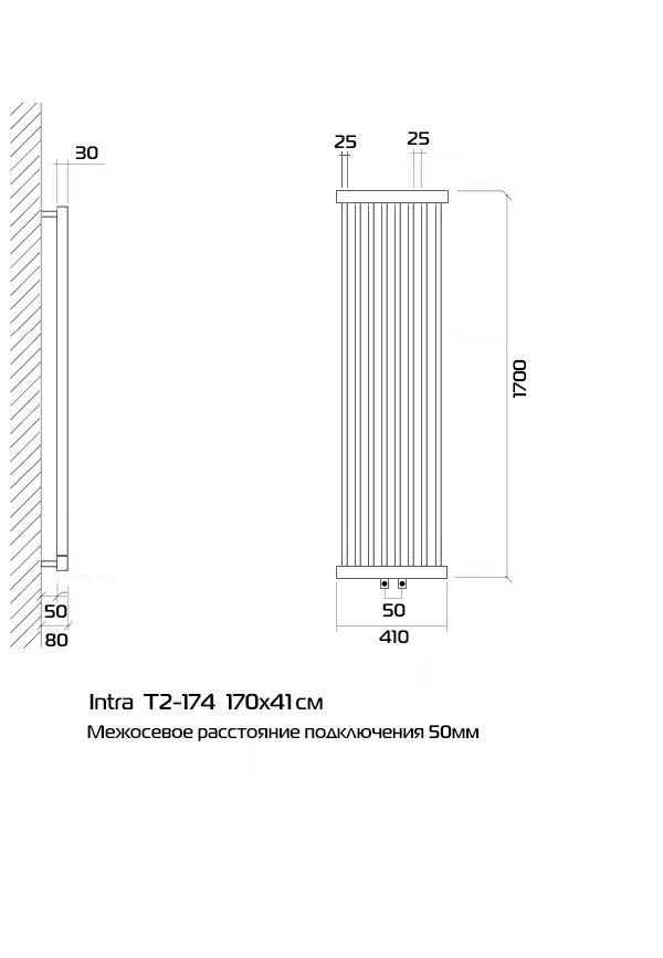 INTRA 170x65 (см) Дизайн радиатор водяной Черный - фотография № 4