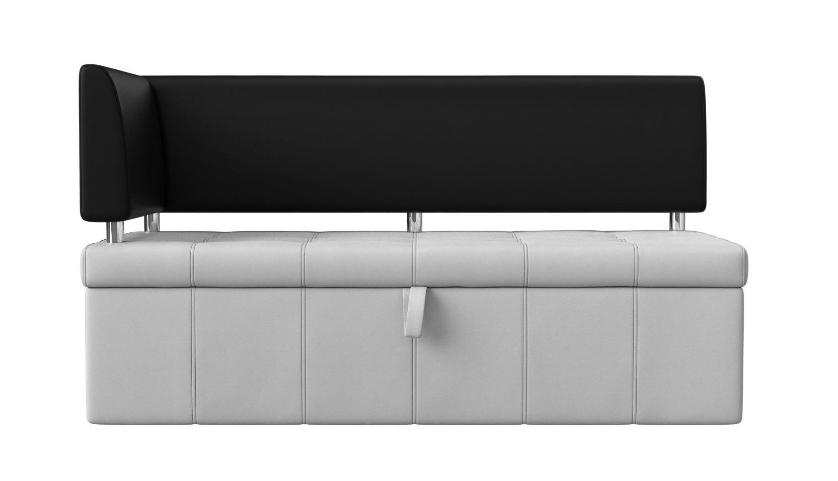 Кухонный прямой диван Москва 594 с углом левый Экокожа Белый\Черный ширина 182см - фотография № 2