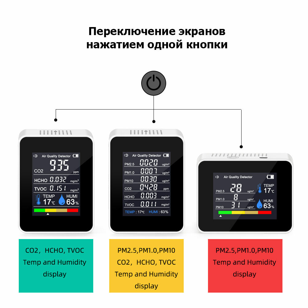 Amtast Анализатор качества воздуха 8 параметров PM1/PM2.5/PM10/CO2/TVOC/HCHO/RH/Temp ZN-AZ-2CO7