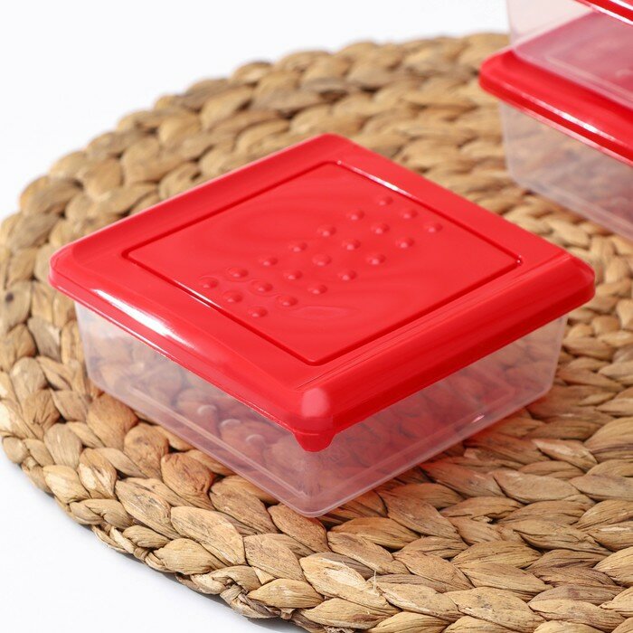 Набор контейнеров пищевых Asti, 3 шт: 500 мл, квадратный, цвет красный - фотография № 4