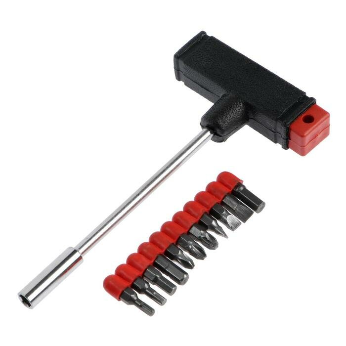 фото Отвертка с набором бит ЛОМ, Т-образный держатель, 11 предметов