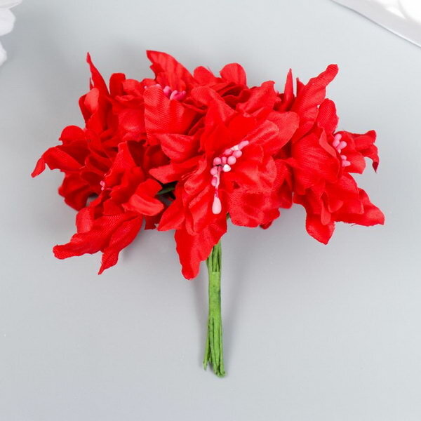 Цветы для декорирования "Садовая лилия" алая 1 букет=6 цветов 10 см