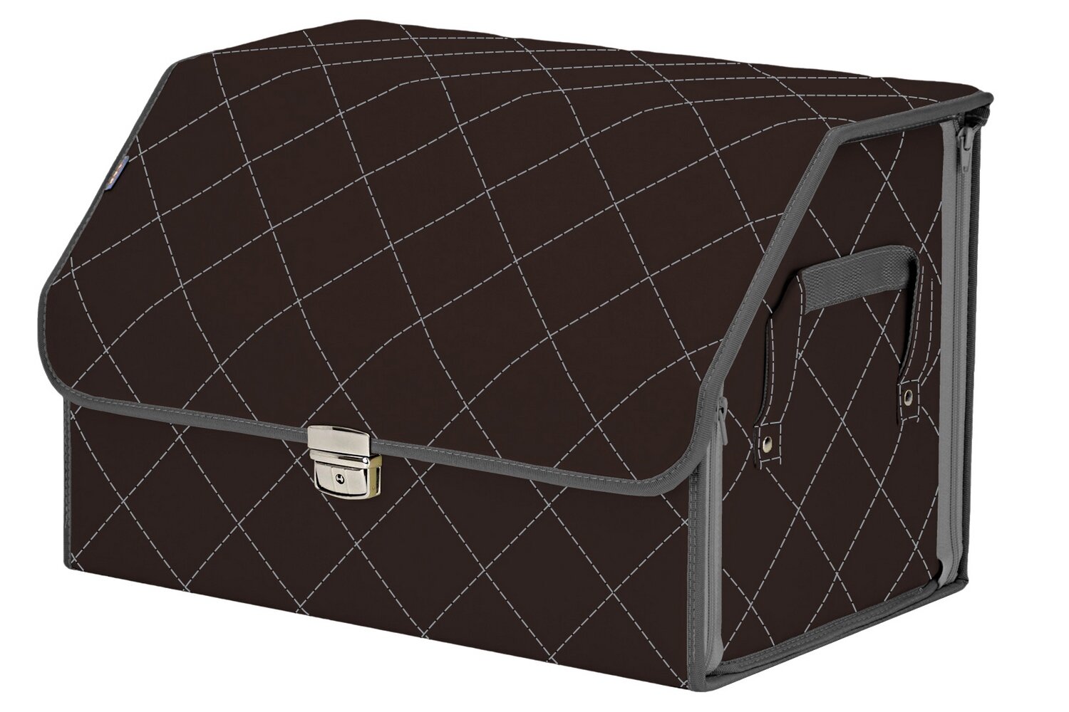 Органайзер-саквояж в багажник "Союз Премиум" (размер L). Цвет: коричневый с серой прострочкой Ромб.
