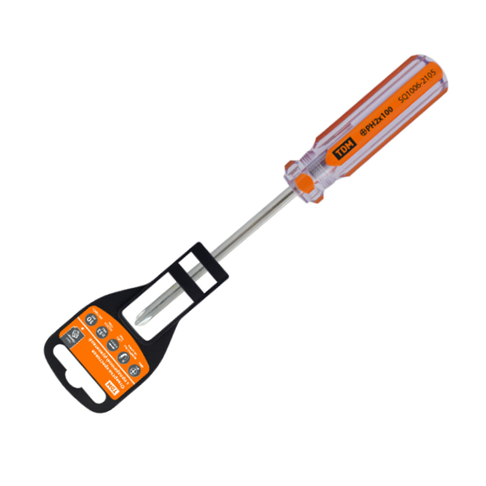 фото Отвёртка крестовая TDM, Гранит, прозрачная рукоятка, PH2x100, цвет: оранжевый
