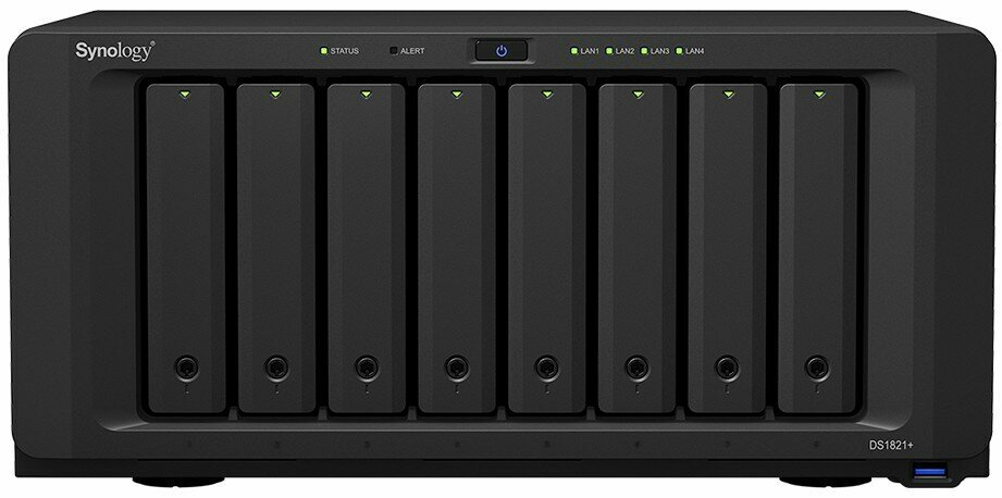 Сетевое хранилище Synology DS1821+ настольный 8шт. 2.5",3.5",M.2 SATA III 144TB Basic,RAID 0,RAID 1,RAID 10,RAID 5,RAID 6,Synology Hybrid RAID 4 GB DDR4 Кол-во сетевые интерфейсов 4шт. 1 Gb/s