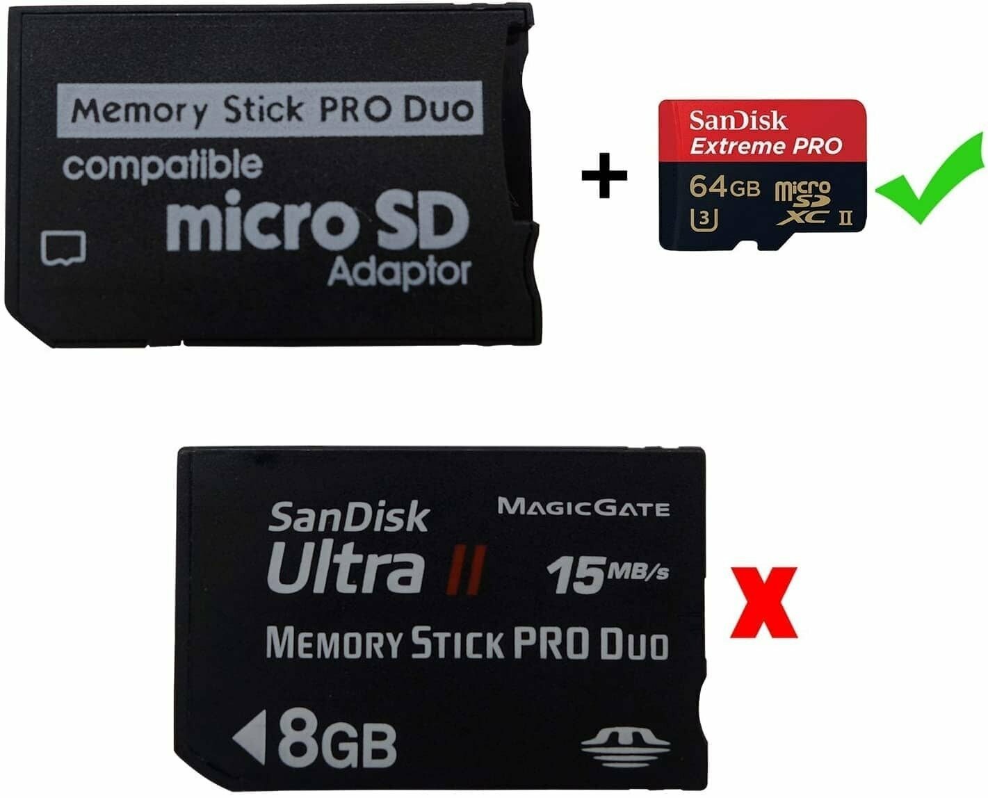 Переходник адаптер для карты памяти с MicroSD на Memory Stick Pro Duo (PSP)