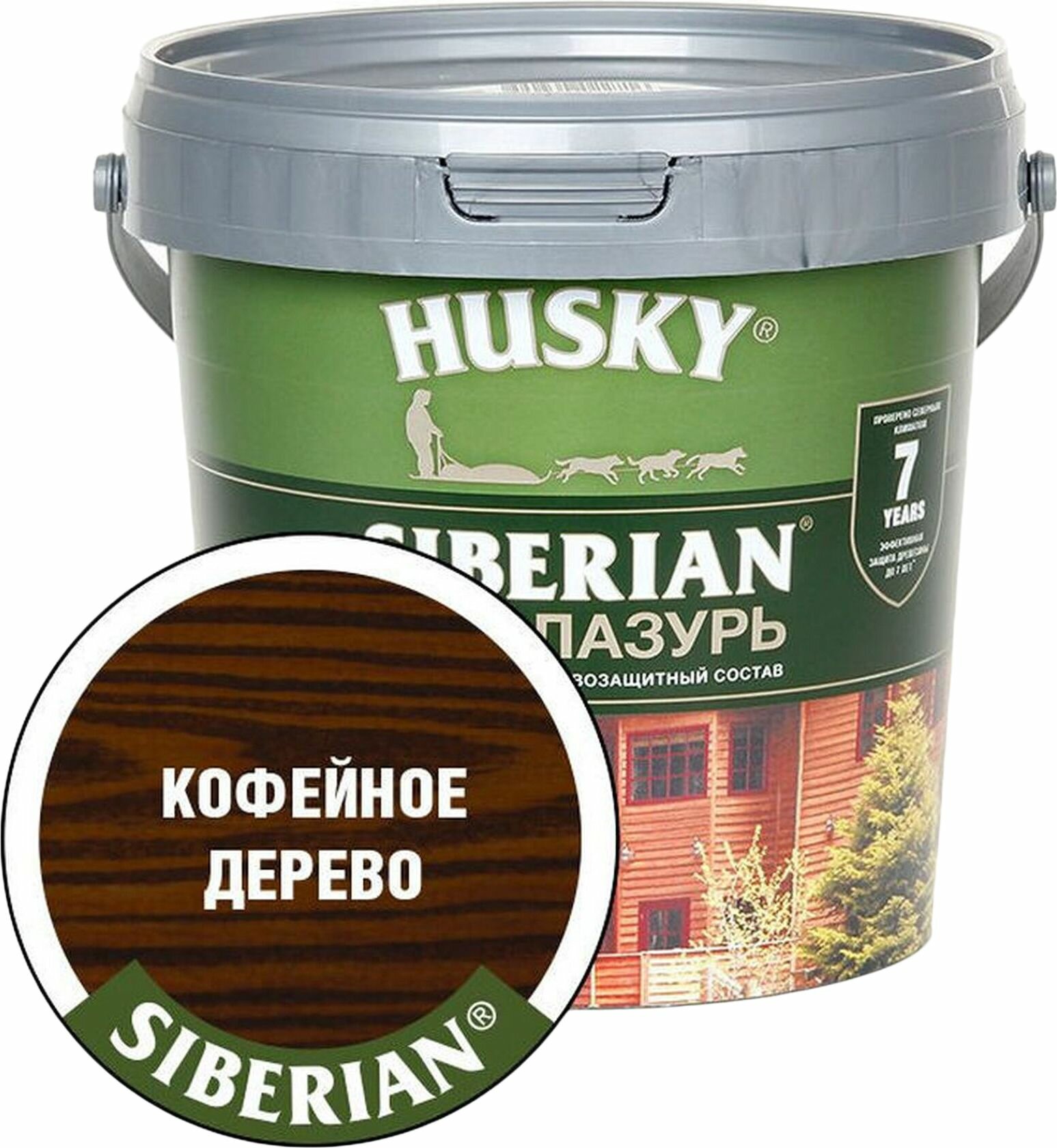 HUSKY SIBERIAN Эко-Лазурь для дерева полуматовая кофейное дерево (09л)