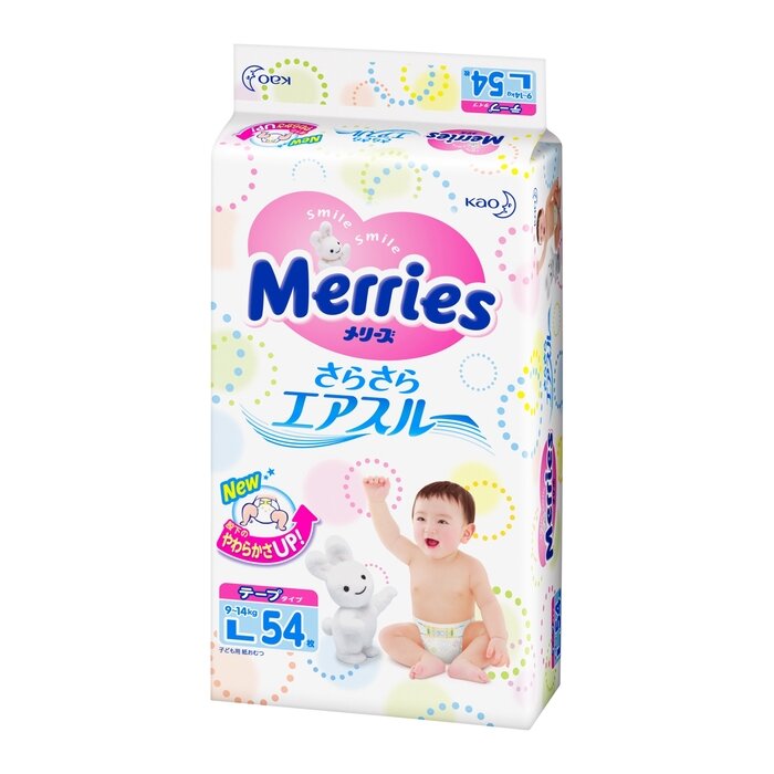 Подгузники Merries L (9-14 кг), 54 шт