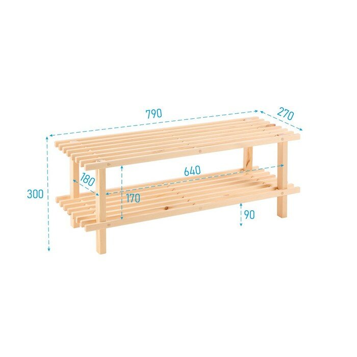 Полка для обуви BUNDIS 2, 79х27х27, Массив сосны - фотография № 2