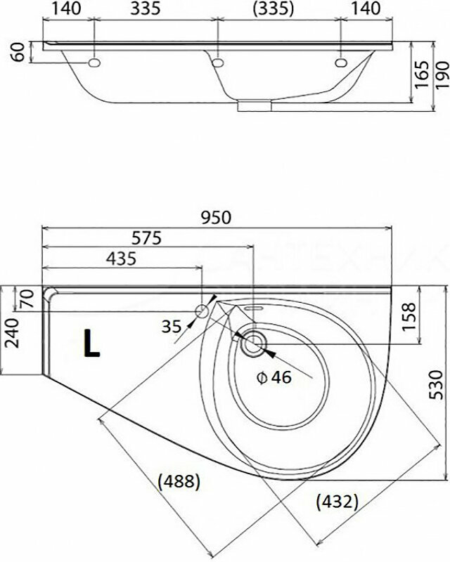 Avocado Comfort L XJ9L1100000 Раковина 95х53 см (смеситель слева) Ravak - фото №4