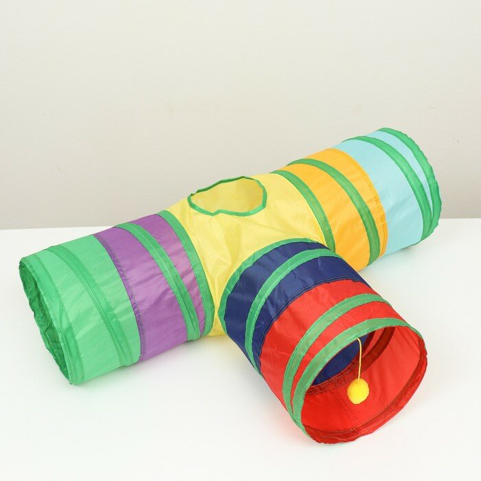 Туннель для кошек шуршащий "Тройник", 80 х 25 см, разноцветный - фотография № 4