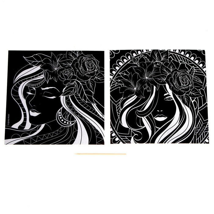 Школа талантов Набор гравюр «Женщина и цветы», 2 шт, 19х19 см, с металлическим эффектом «золото»