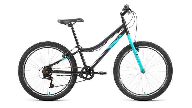 Велосипед 24 FORWARD ALTAIR MTB HT 1.0 (6-ск.) 2022 (рама 12) черный/голубой IBK22AL24089