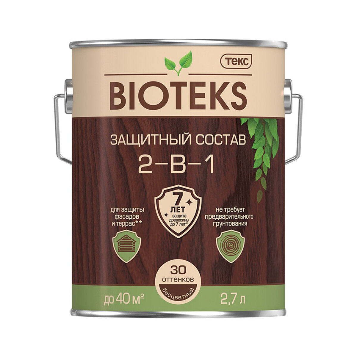 Защитный лессирующий состав для дерева Bioteks 2-в-1, 2,7 л, бесцветный