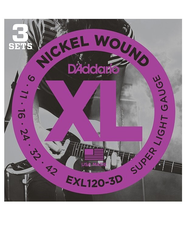 Струны для электрогитары, Super Light, 9-42, 3 комплекта, Nickel Wound D'Addario EXL120-3D