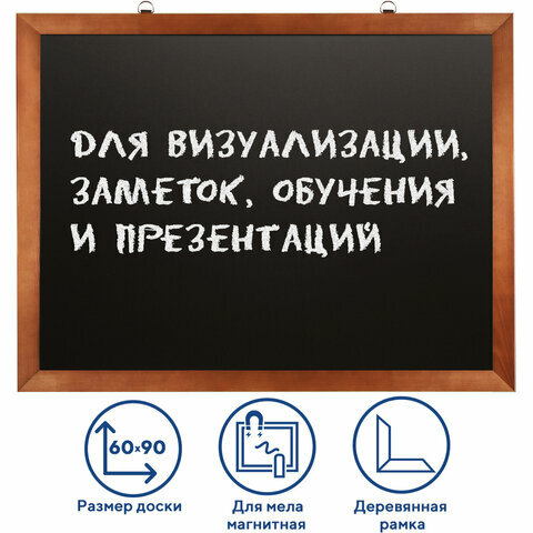 Доска для мела магнитная 60х90 см, комплект 2 шт., черная, деревянная окрашенная рамка, BRAUBERG, 236891