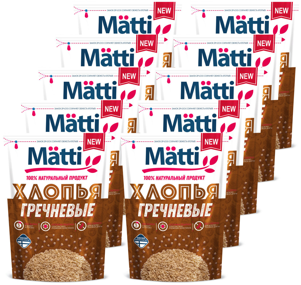 Хлопья гречневые (Matti), 375г х 10 шт - фотография № 1