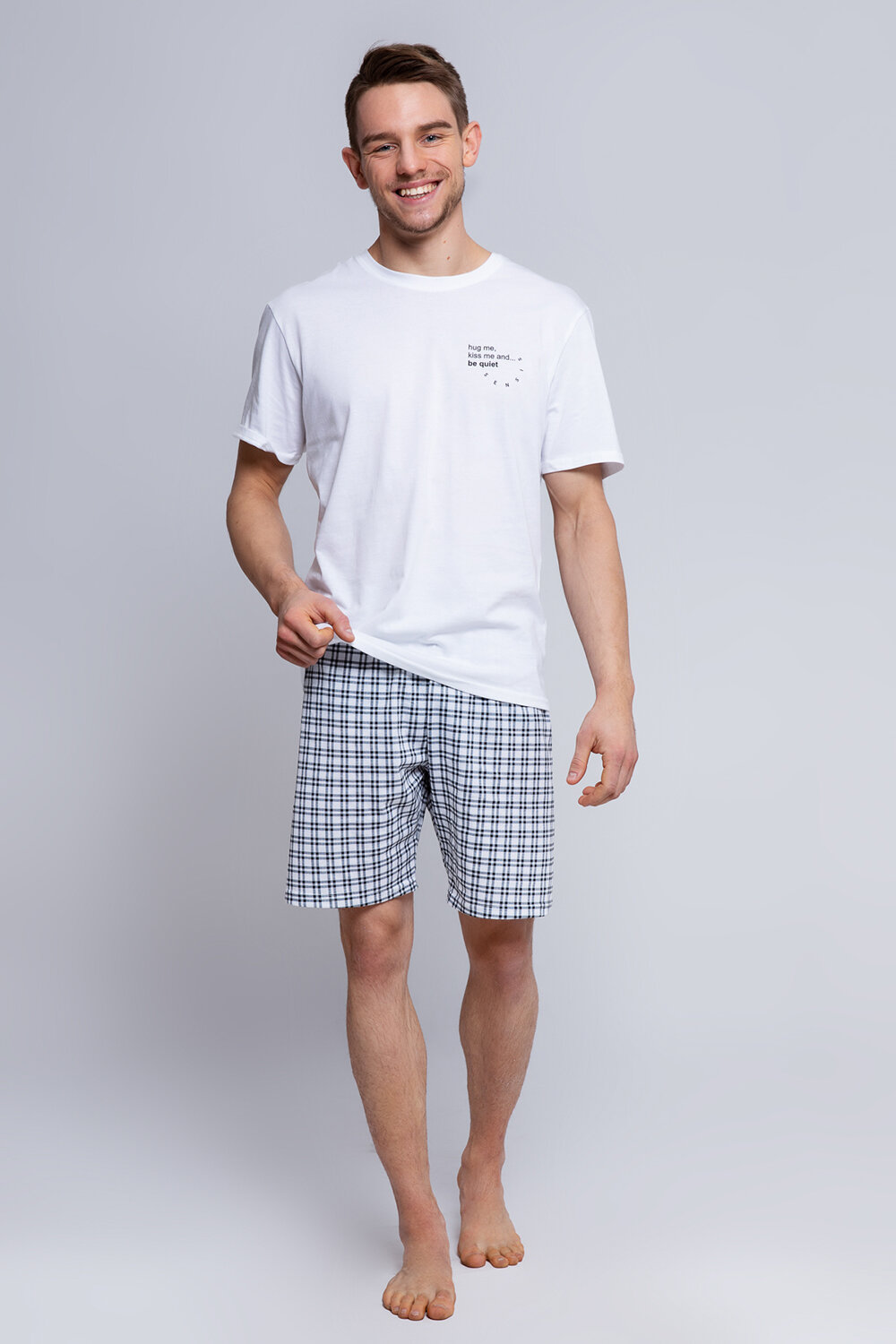 Пижама мужская Sensis Chris, футболка и шорты, белый, хлопок 100% (Размер: L)