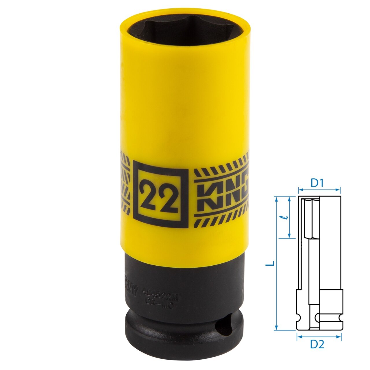 фото Головка торцевая ударная глубокая 1/2", 22 мм, тонкостенная, пластиковая защита KING TONY 494522M