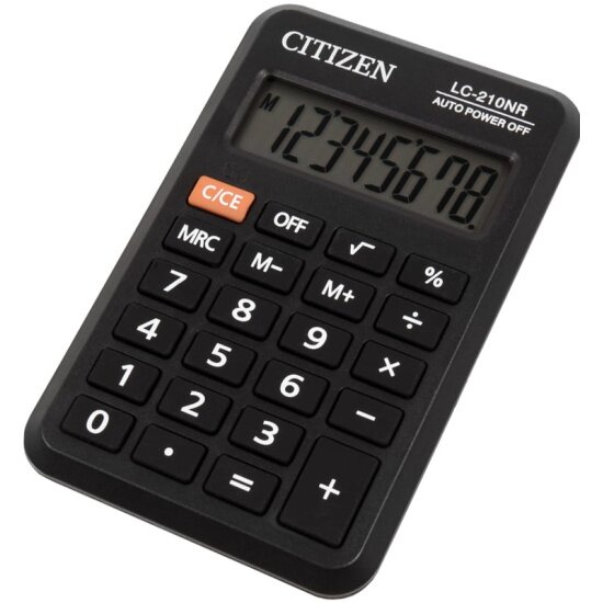Калькулятор карманный CITIZEN LC-210NR, 8-разрядный, питание от батарейки, 64*98*12мм, черный