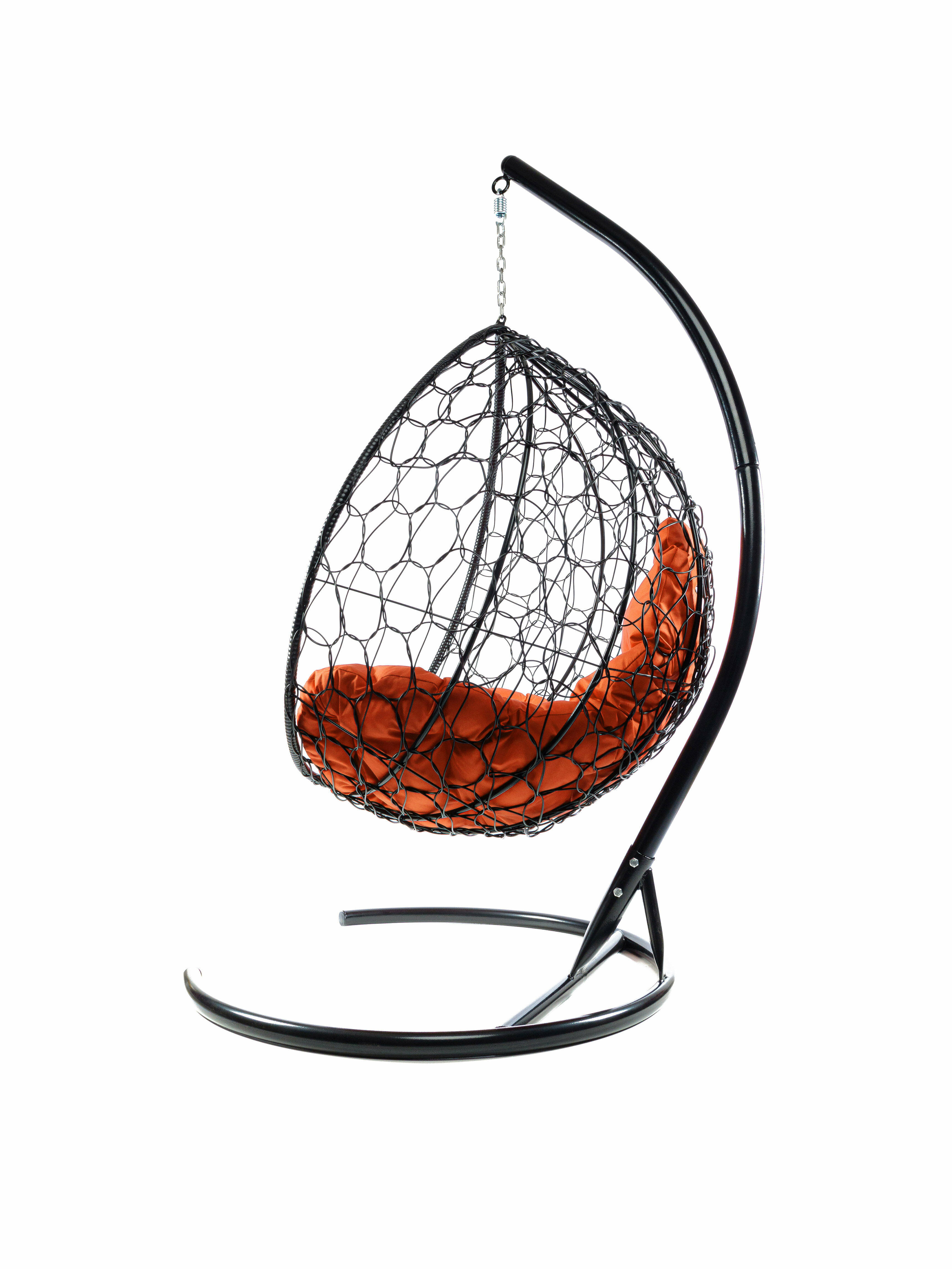 Подвесное кресло ротанг чёрное, оранжевая подушка - фотография № 6