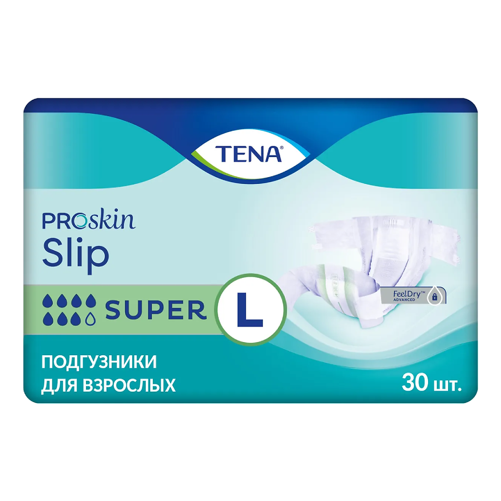 Tena Slip Super подгузники для взрослых р. L (73-122 см), 30 шт