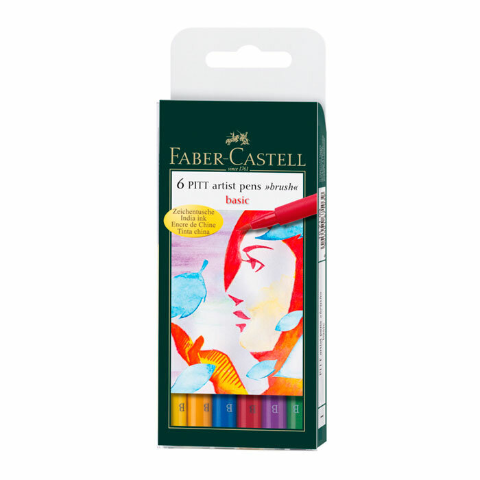 Набор капиллярных ручек с кисточкой Faber-Castell из 6 шт