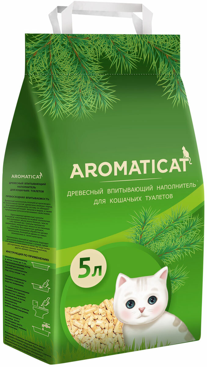 AROMATICAT наполнитель древесный впитывающий для туалета кошек (5 л)